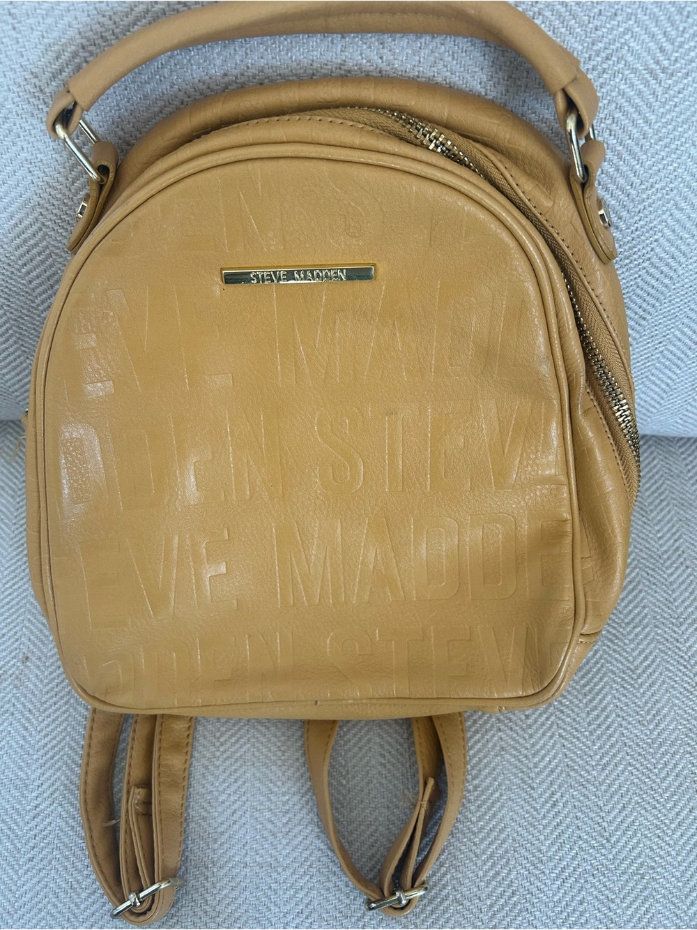 Steve Madden Mustard Mini Backpack with Embossed Logo - Picture 1 of 3